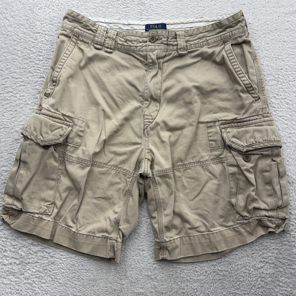 Polo Ralph Lauren Mens Khaki Tan Cotton Classic Cargo Shorts Size 34 RN 41381